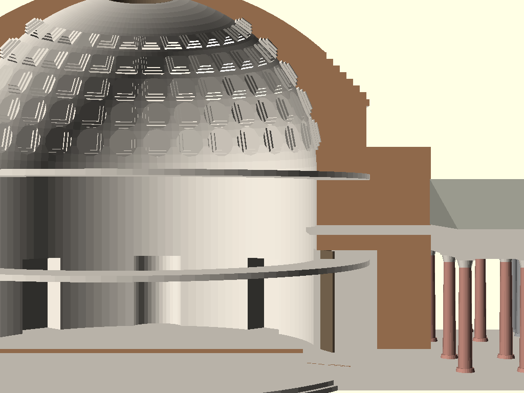 Cutaway render of the Antigravity Pantheon model showing the interior dome coffers