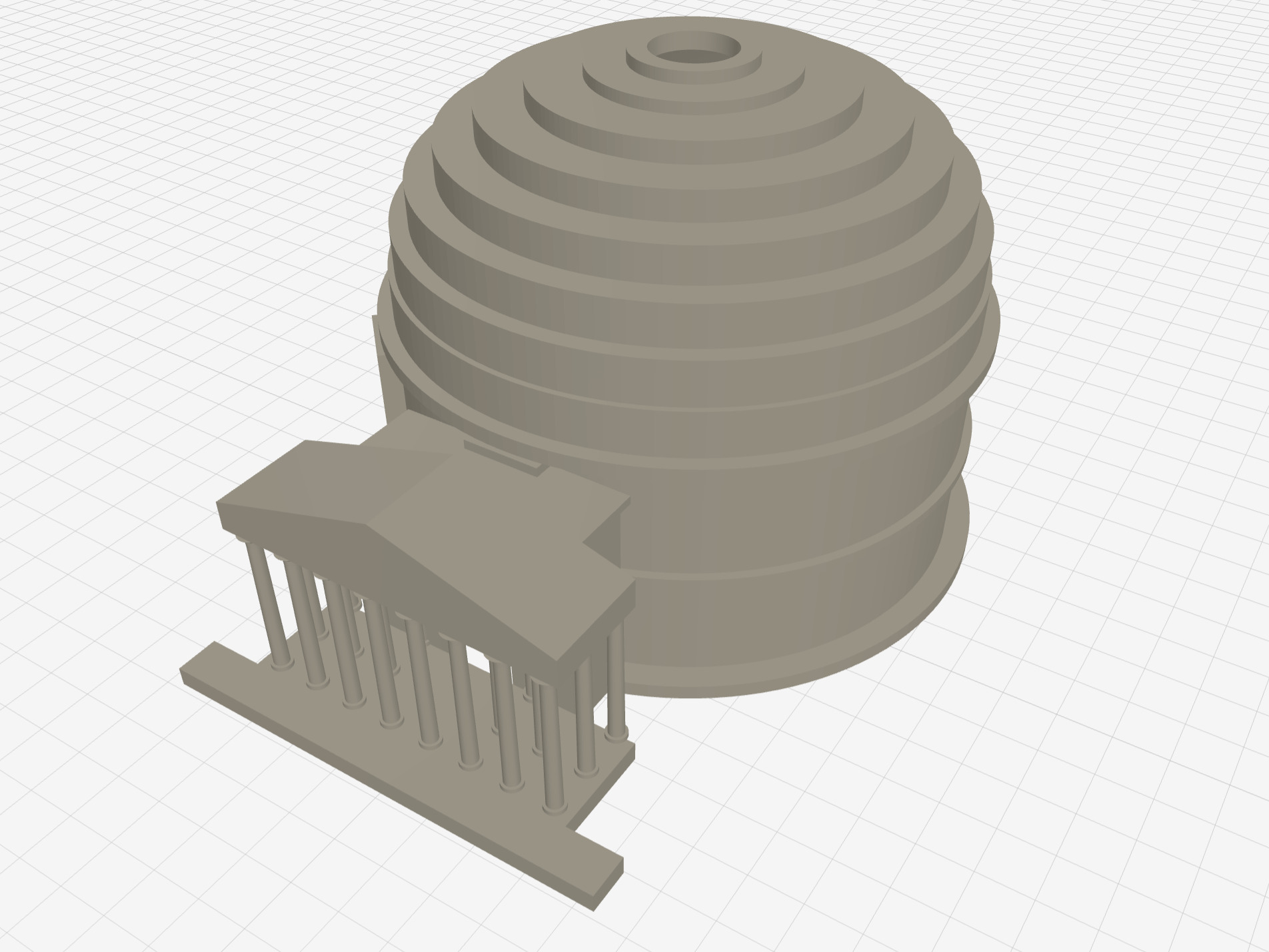 Claude Sonnet OpenSCAD render of the Pantheon with a balanced dome, rotunda, portico, and columns
